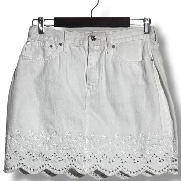 J. Crew White Denim Eyelet Hemline Detail Classic Preppy Feminine Mini Skirt - Picture 13 of 16